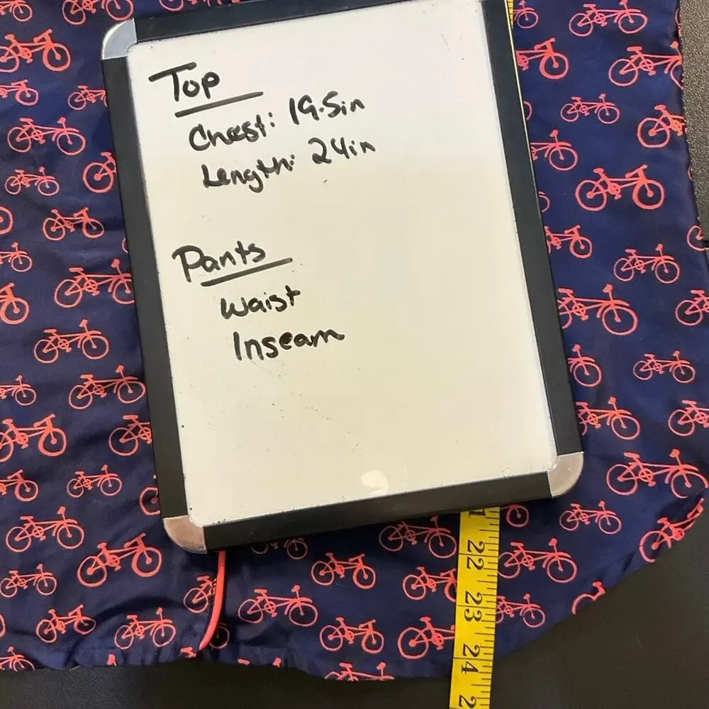Anthropologie Bicycle Print Pajama Set Women’s Small Navy Pink Lounge Satin